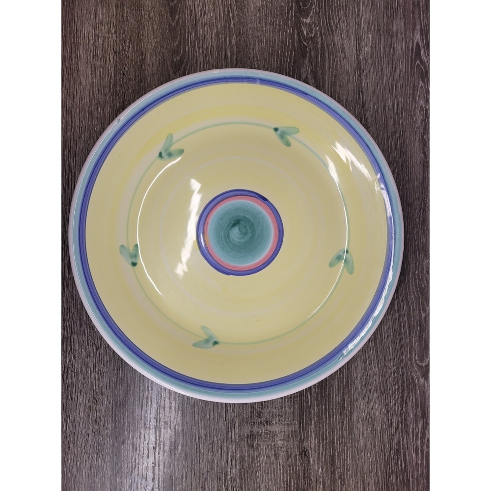 Caleca Hand Painted Italy Large Round Platter Serving Bowl 13.5" YellowBlue READ